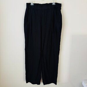NWT Gap Black Gauze Wide Leg Cotton Pull On Pants Womens L Elastic Waist Two Poc